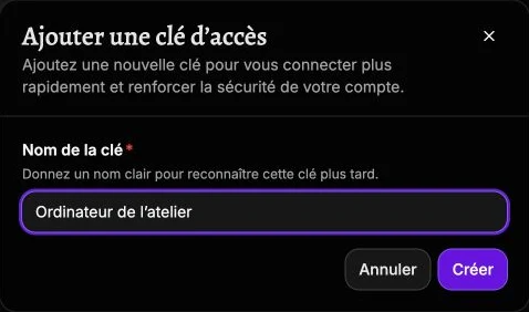 Une clé d’accès nommée Ordinateur de l’atelier avant sa création.