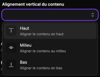 L’alignement vertical du contenu en haut, au milieu ou en bas.