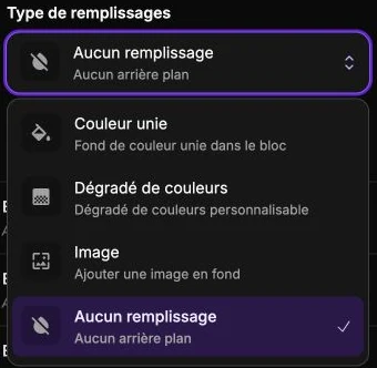 Les quatre modes de remplissage du fond.
