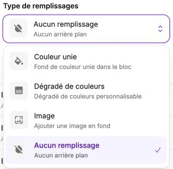 Les quatre modes de remplissage du fond.