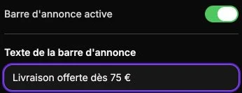 Une annonce active indiquant la livraison offerte dès 75 €.