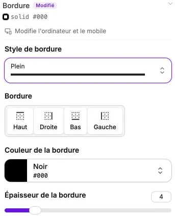 Une bordure pleine noire de 4 pixels sur les quatre côtés.
