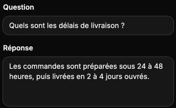 Une question sur les délais de livraison et sa réponse renseignée.