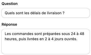 Une question sur les délais de livraison et sa réponse renseignée.