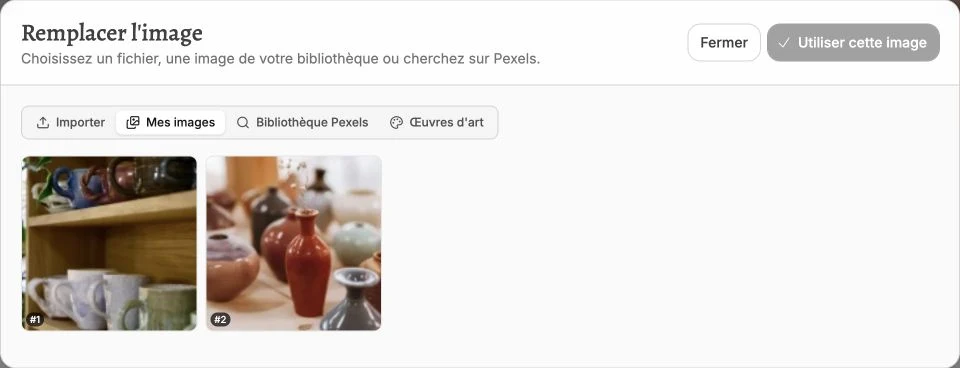 Deux images de céramiques disponibles dans la bibliothèque Mes images.