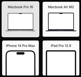Les cadres MacBook, iPhone et iPad proposés pour les médias.