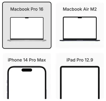 Les cadres MacBook, iPhone et iPad proposés pour les médias.