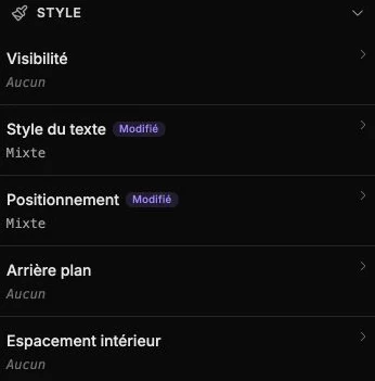 Les réglages partagés de deux textes, avec l’indication Mixte pour les valeurs différentes.