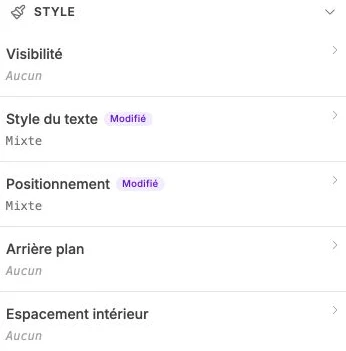 Les réglages partagés de deux textes, avec l’indication Mixte pour les valeurs différentes.