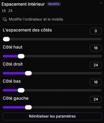 Un espacement de 16 en haut et en bas, et de 24 sur les côtés.