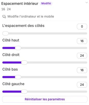 Un espacement de 16 en haut et en bas, et de 24 sur les côtés.