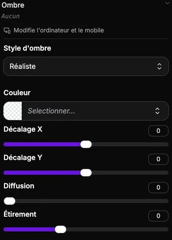 Le style, la couleur, les décalages et la diffusion de l’ombre.