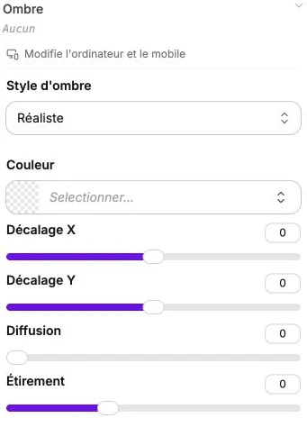 Le style, la couleur, les décalages et la diffusion de l’ombre.