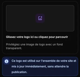 Le champ du logo et le rappel de sa mise à jour immédiate sur le site.