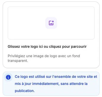 Le champ du logo et le rappel de sa mise à jour immédiate sur le site.