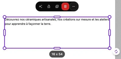 Handles around the text let you resize the block.