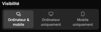 Le choix d’afficher un élément sur ordinateur, mobile ou les deux.