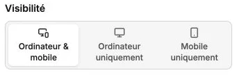 Le choix d’afficher un élément sur ordinateur, mobile ou les deux.