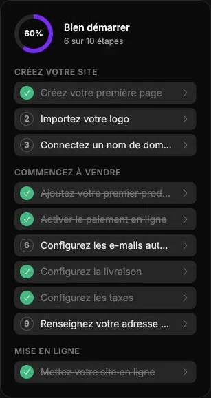 La progression et les étapes de préparation du site de démonstration.