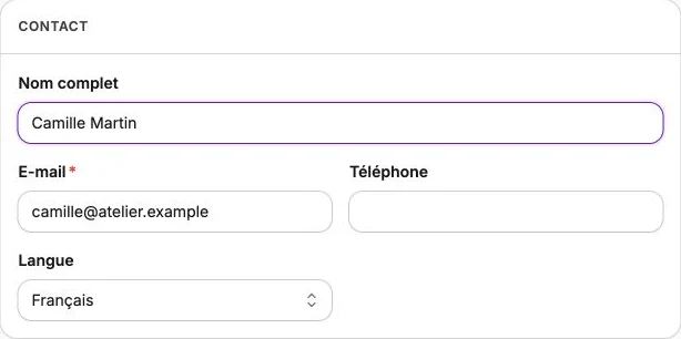 Un nom et une adresse e-mail renseignés lors de l’ajout d’un membre.