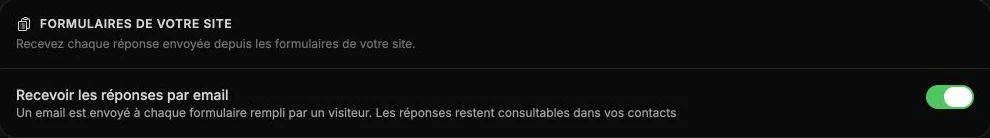 Le réglage des e-mails de formulaire dans les notifications de votre compte.