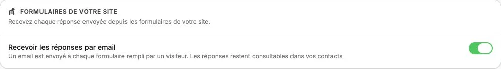 Le réglage des e-mails de formulaire dans les notifications de votre compte.