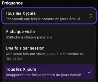 Les fréquences d’affichage d’un pop-up.