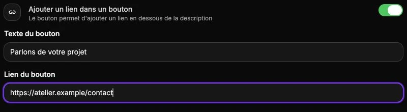 Un bouton de contact personnalisé sur une fiche informative.