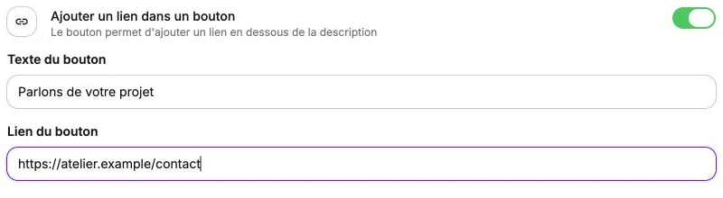 Un bouton de contact personnalisé sur une fiche informative.