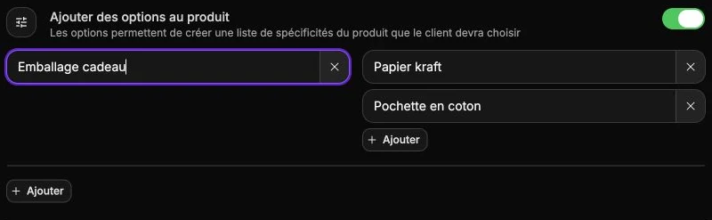 Le choix d’un emballage cadeau : papier kraft ou pochette en coton.