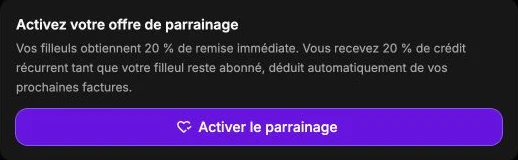 Le bouton d’activation du programme de parrainage.