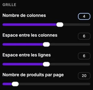 A four-column grid with twenty products per page.
