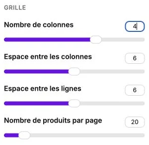 A four-column grid with twenty products per page.